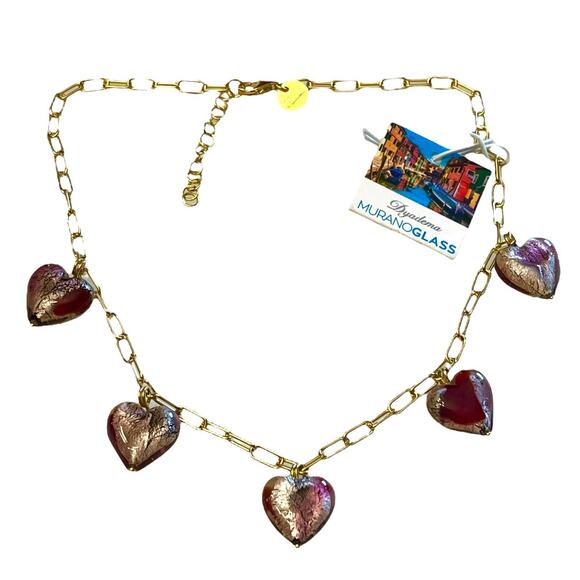 NEW Venetian Murano Glass HEARTS NECKLACE Silver Foil Dyadema Made In Italy NWT - Picture 9 of 9